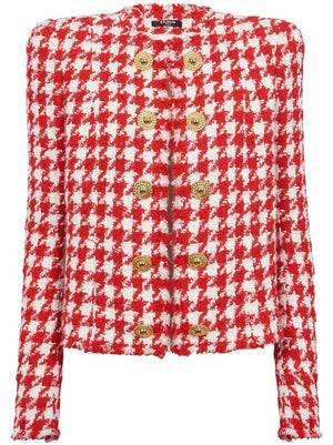 Houndstooth Tweed Jacket - White/Red | SS24 Women's Outerwear
