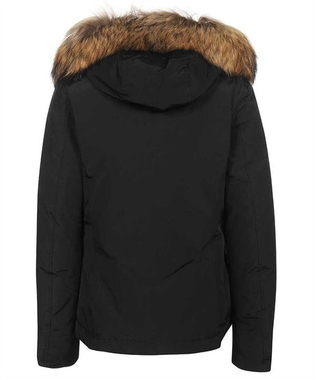 黑色毛皮連帽短款公園夾克- FW22