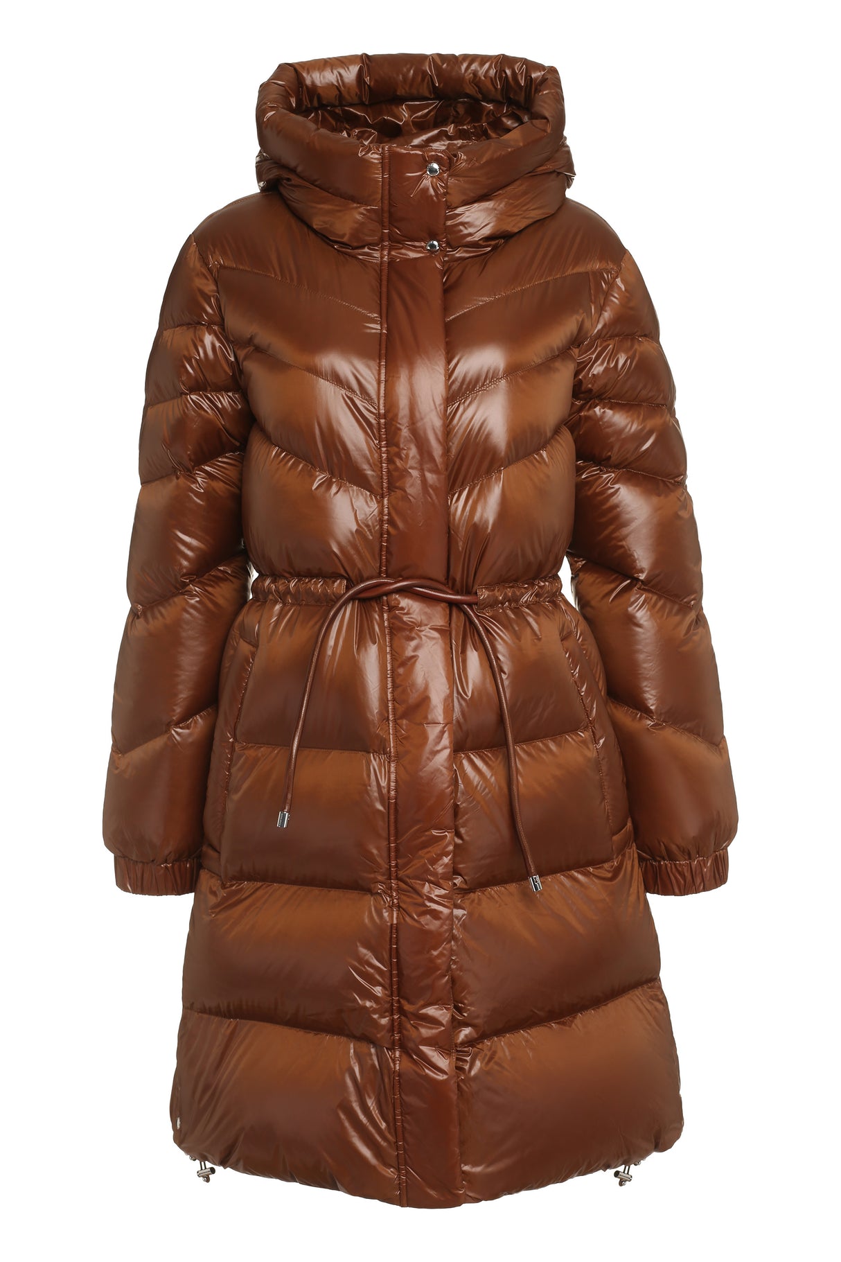 WOOLRICH Feminine Long Nylon Down Jacket for Women - Brown