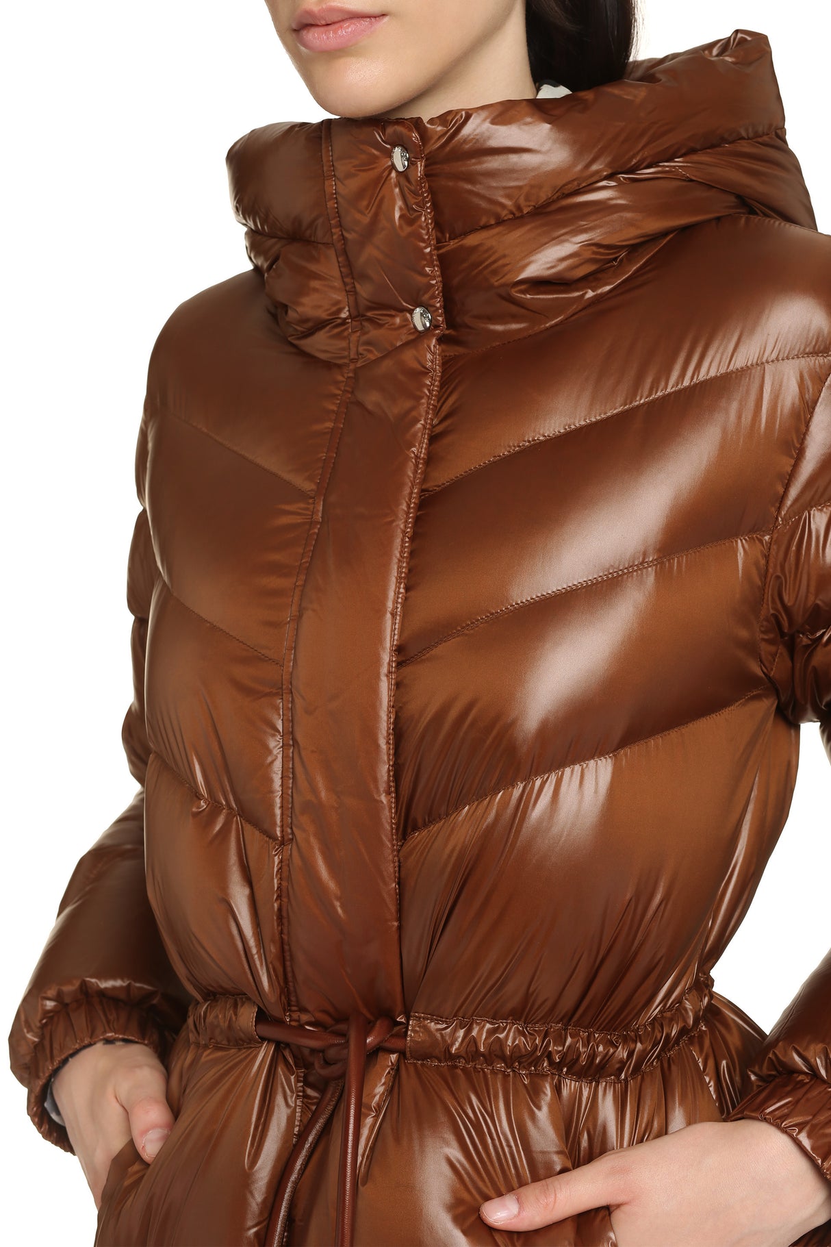 Feminine Long Brown Down Jacket for Women