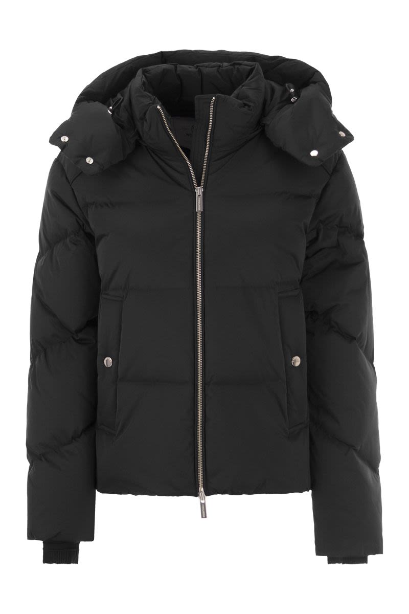 WOOLRICH Black Women's Hooded Down Jacket for Unpredictable Winter Weather