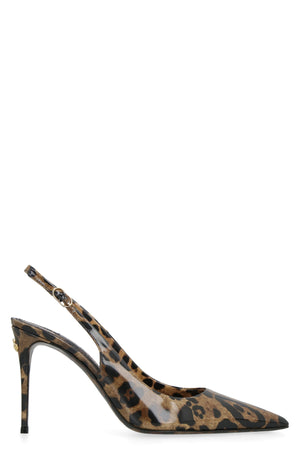 DOLCE & GABBANA Leather Pointy-Toe Slingbacks for Women - Leopard Print Adjustable Back Strap Stiletto Heels SS23