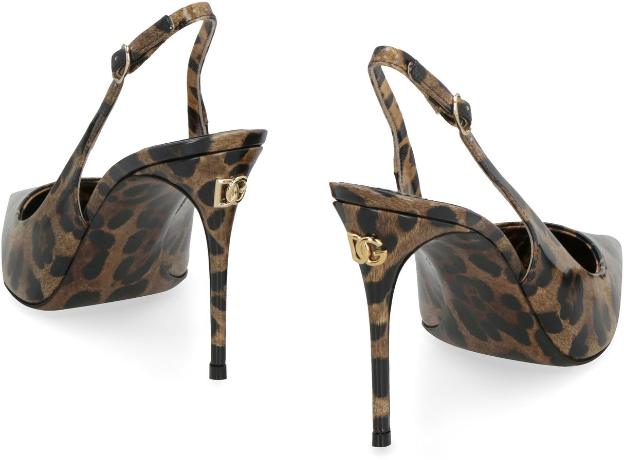 DOLCE & GABBANA Leather Pointy-Toe Slingbacks for Women - Leopard Print Adjustable Back Strap Stiletto Heels SS23