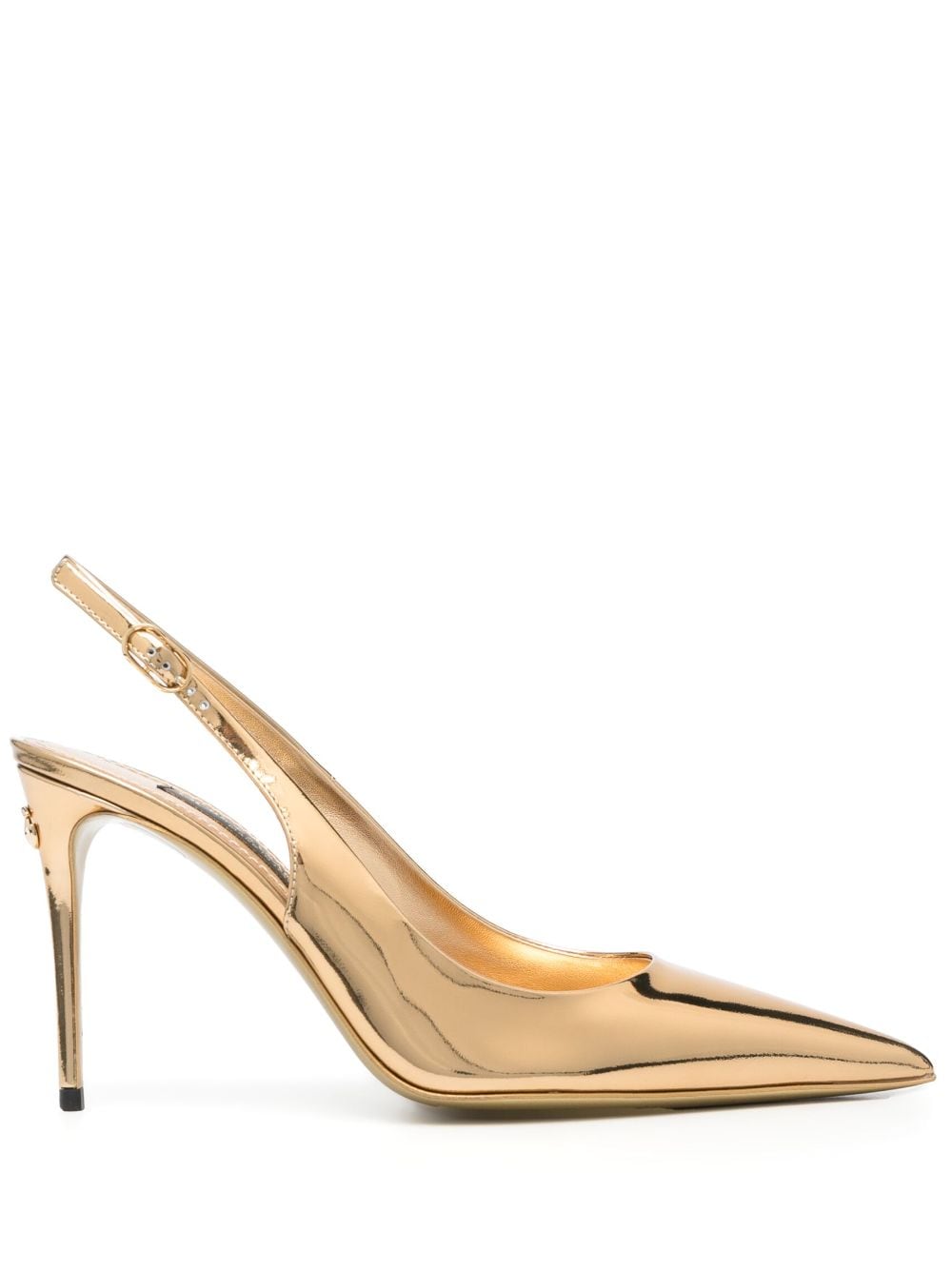 Golden Metallic Pointed-Toe Slingback Pumps for Women