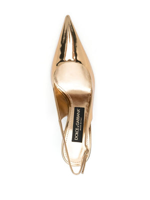 Golden Metallic Pointed-Toe Slingback Pumps for Women