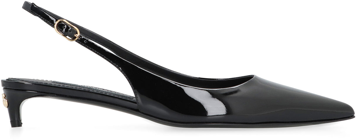 Stylish Black Leather Slingback Pointy Toe Pumps