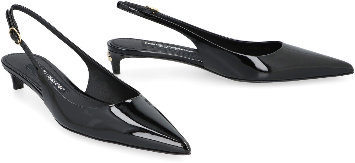 Stylish Black Leather Slingback Pointy Toe Pumps