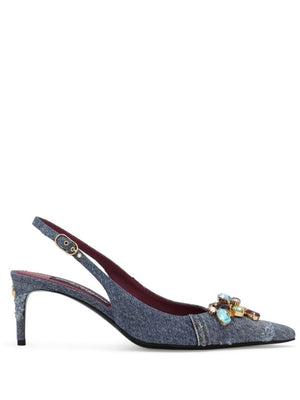 DOLCE & GABBANA Indigo Blue Crystal-Embellished Denim Slingback Pumps for Women