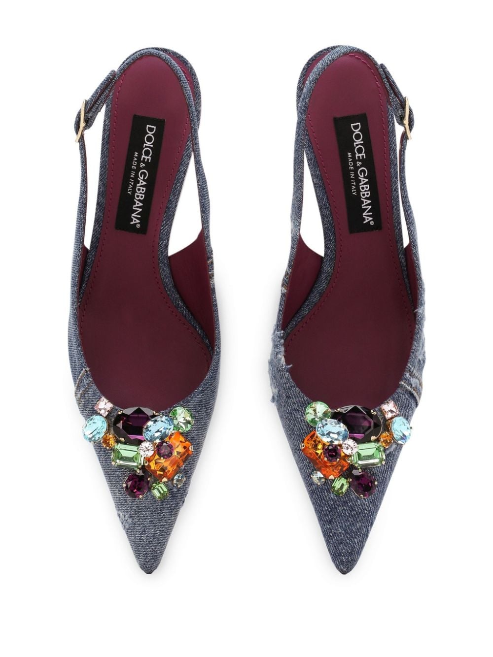 Indigo Blue Crystal-Embellished Denim Slingback Pumps for Women