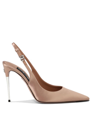 DOLCE & GABBANA Satin Slingback Pumps for Women in Tan Color