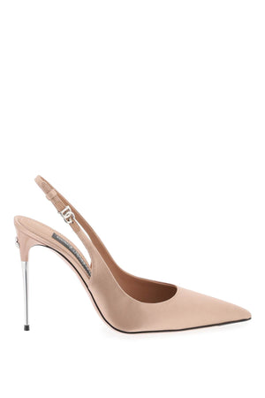 DOLCE & GABBANA Beige Satin Slingback with Logo