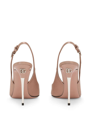 DOLCE & GABBANA Satin Slingback Pumps for Women in Tan Color