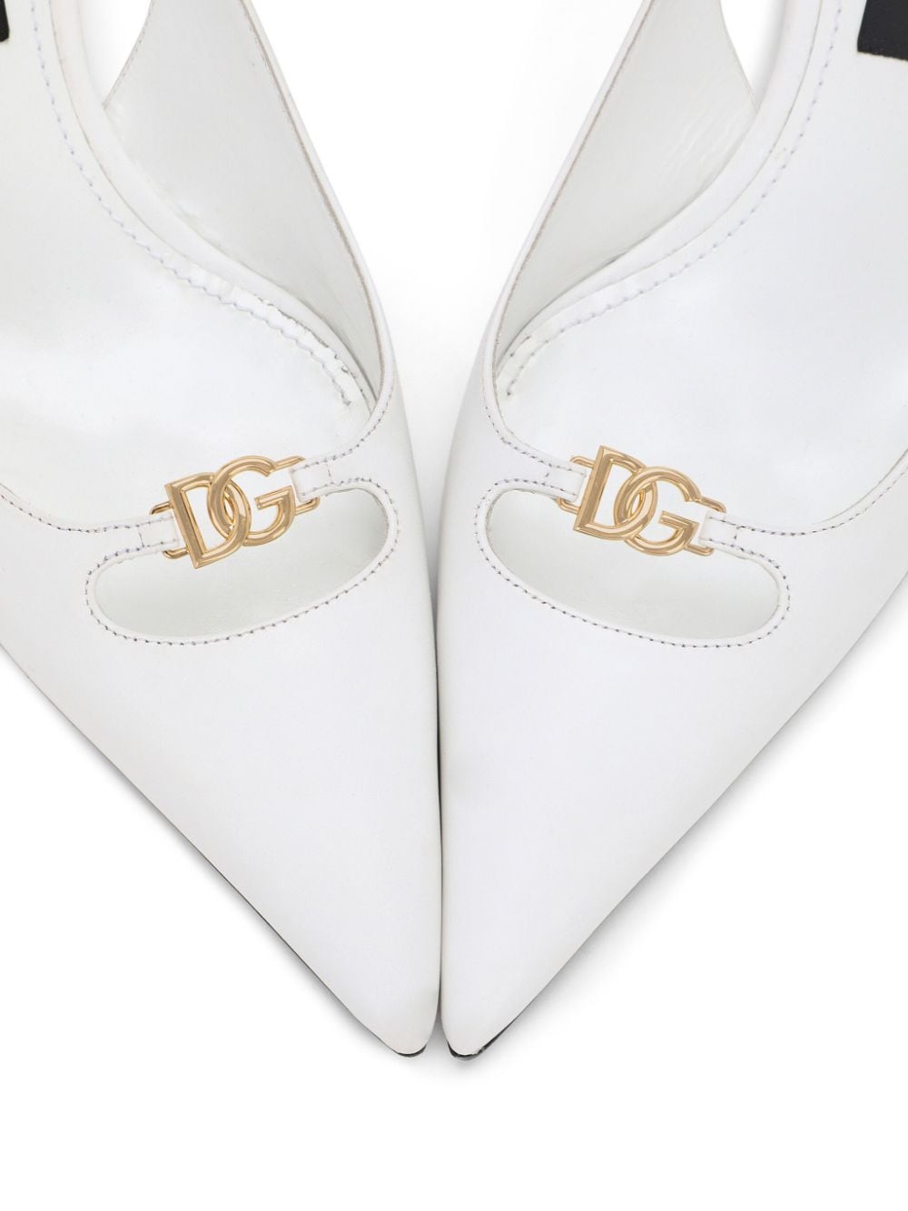 DOLCE & GABBANA Chic White Leather Slingback Pumps with Gold-Tone Accents