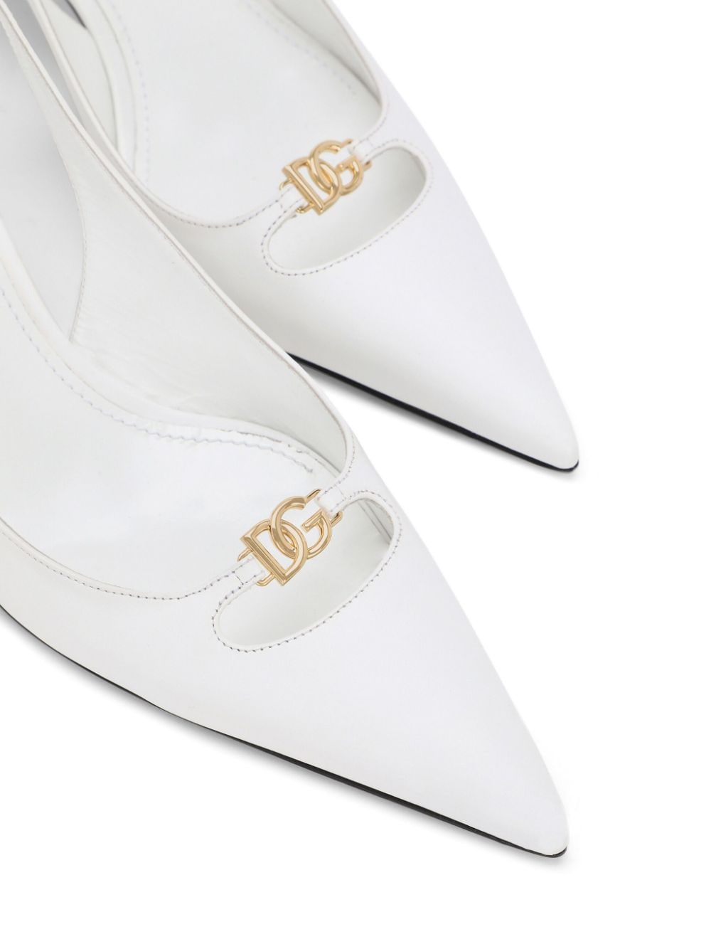 DOLCE & GABBANA Chic White Leather Slingback Pumps with Gold-Tone Accents