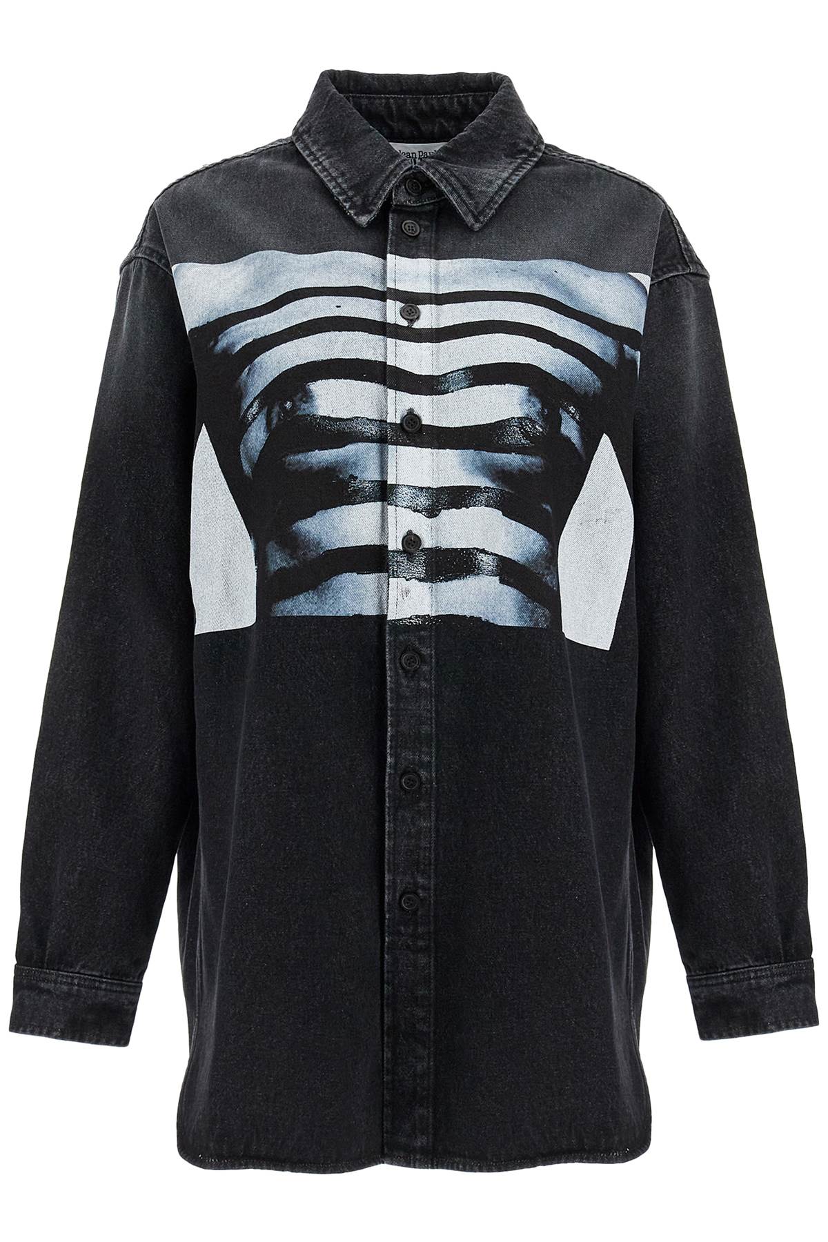 JEAN PAUL GAULTIER Oversized Denim Shirt with Classic Body Stripes - Size S