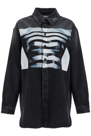 JEAN PAUL GAULTIER Oversized Denim Shirt with Classic Body Stripes - Size S