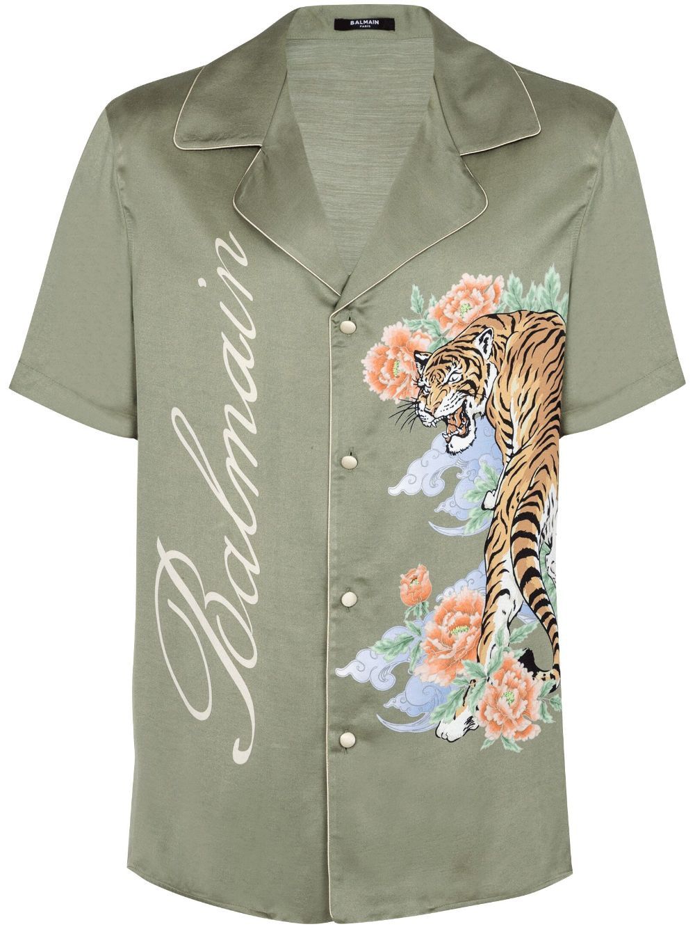 BALMAIN Green Tiger Print Shirt for Men - SS24 Collection