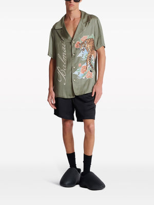 BALMAIN Green Tiger Print Shirt for Men - SS24 Collection