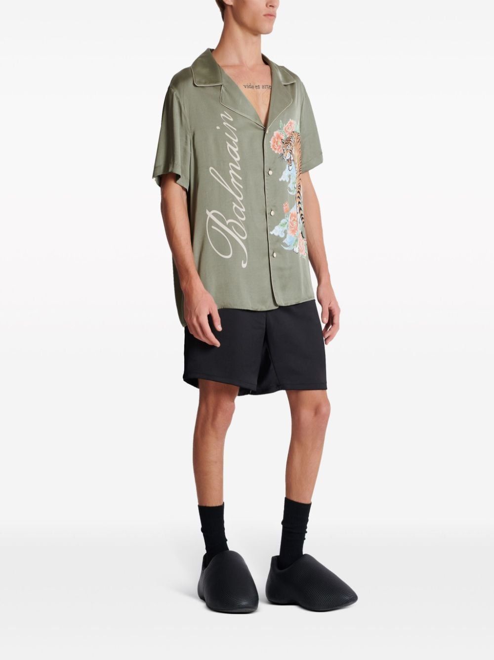 BALMAIN Green Tiger Print Shirt for Men - SS24 Collection