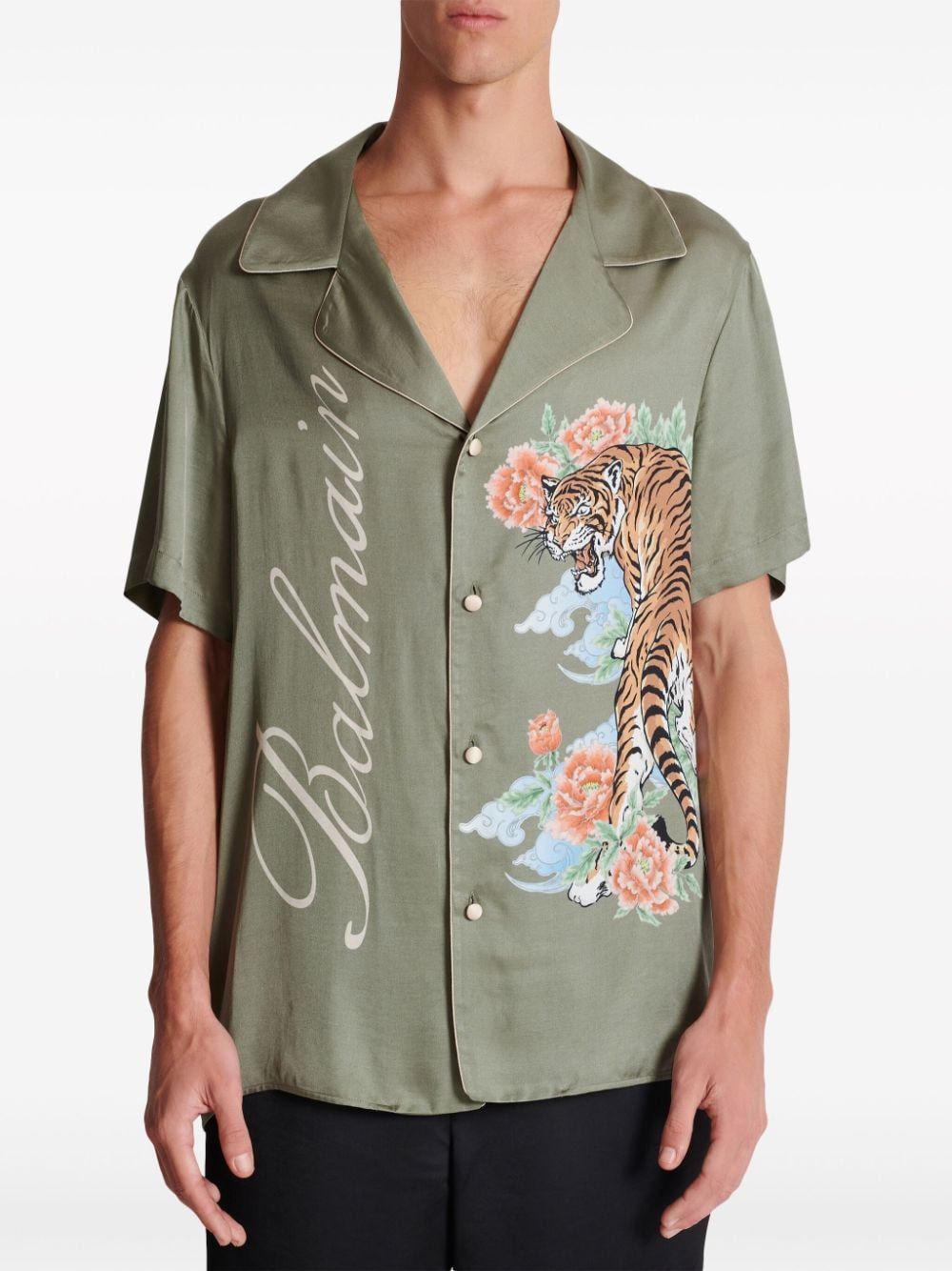 BALMAIN Green Tiger Print Shirt for Men - SS24 Collection