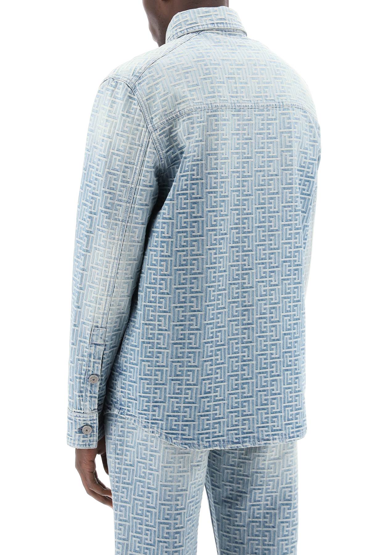 BALMAIN Vintage-Washed Overshirt with Jacquard Monogram Pattern