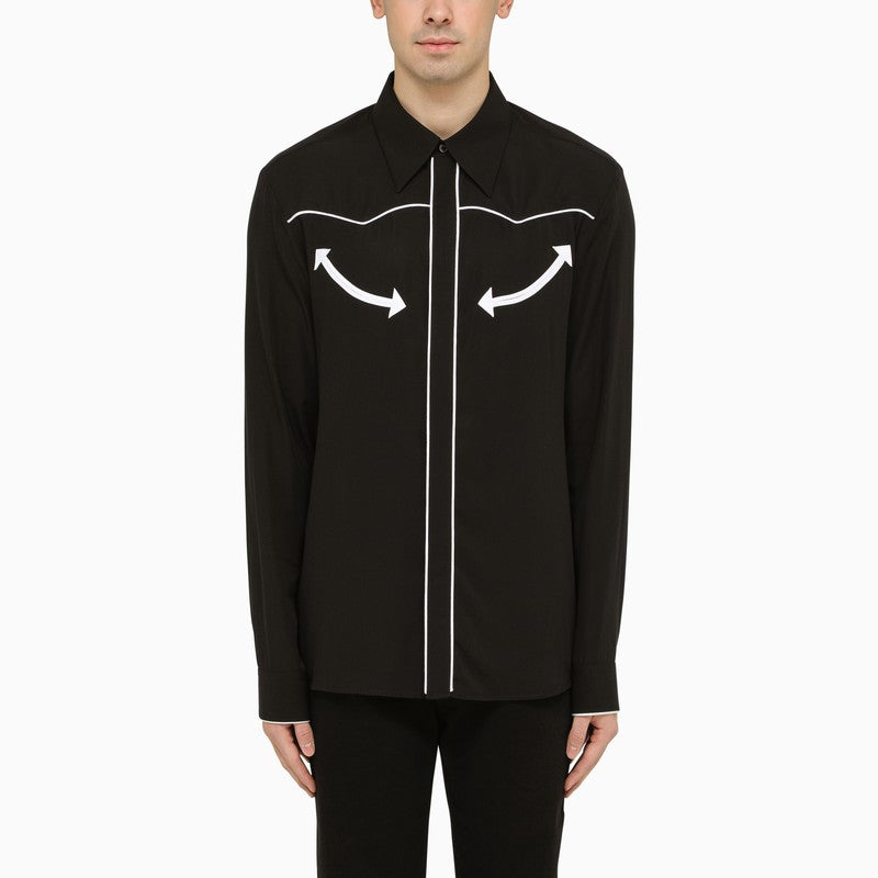 BALMAIN Black Lycocell Shirt with Contrasting Arrows for Men