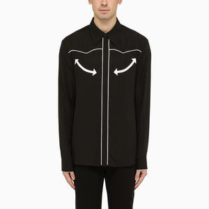 BALMAIN Black Lycocell Shirt with Contrasting Arrows for Men