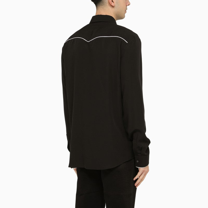 BALMAIN Black Lycocell Shirt with Contrasting Arrows for Men