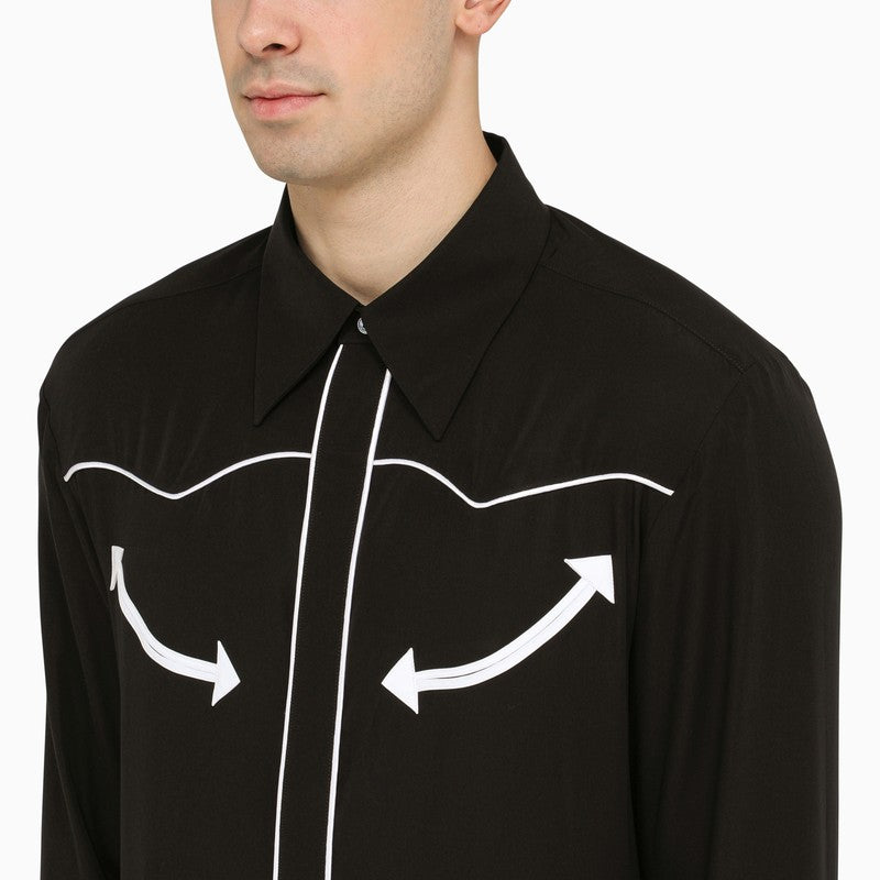 BALMAIN Black Lycocell Shirt with Contrasting Arrows for Men