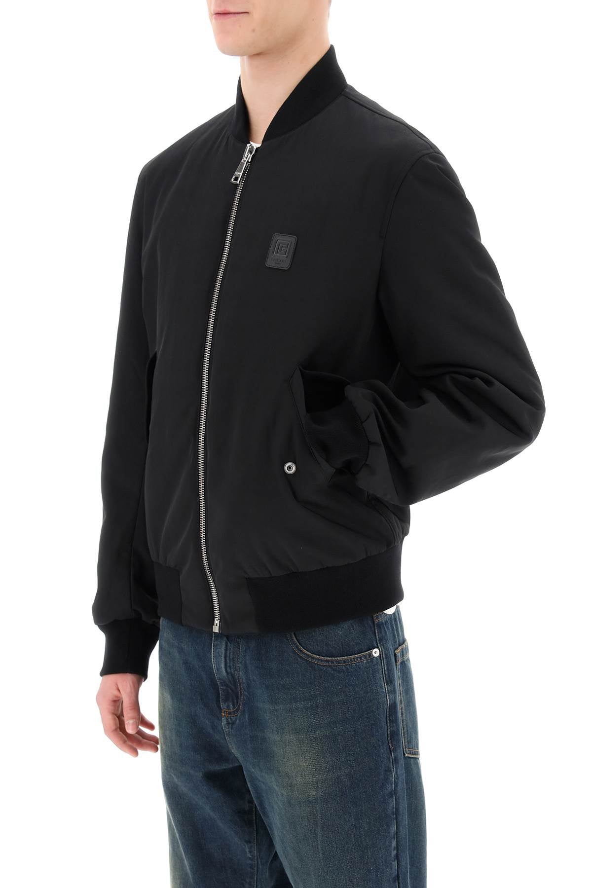 BALMAIN Splendid Nylon Bomber Jacket with Bold Logo Print