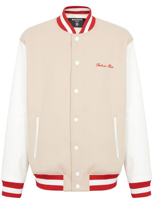 BALMAIN Classic Wool Varsity Jacket with Signature Embroidery for Men