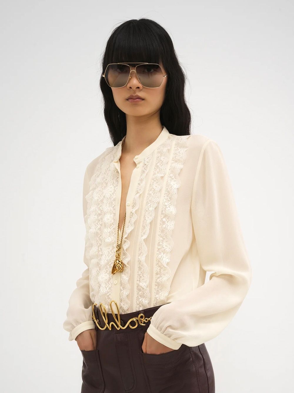 CHLOÉ Silk Georgette Blouse with Ruffles