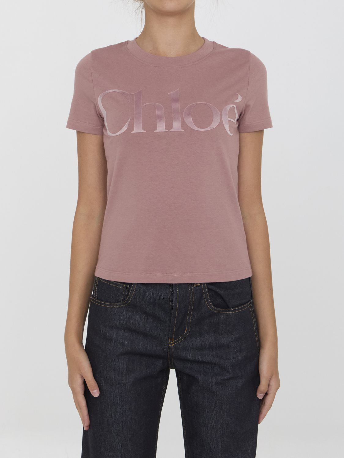 CHLOÉ Flocked Logo Fitted T-Shirt - Women's