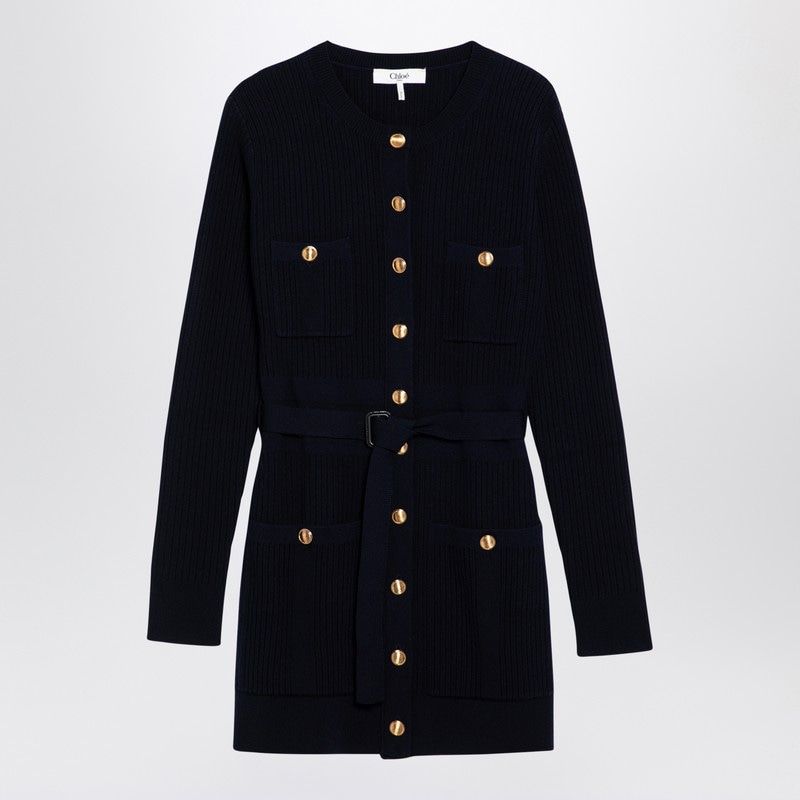 CHLOÉ Elegant Long Wool Knit Cardigan