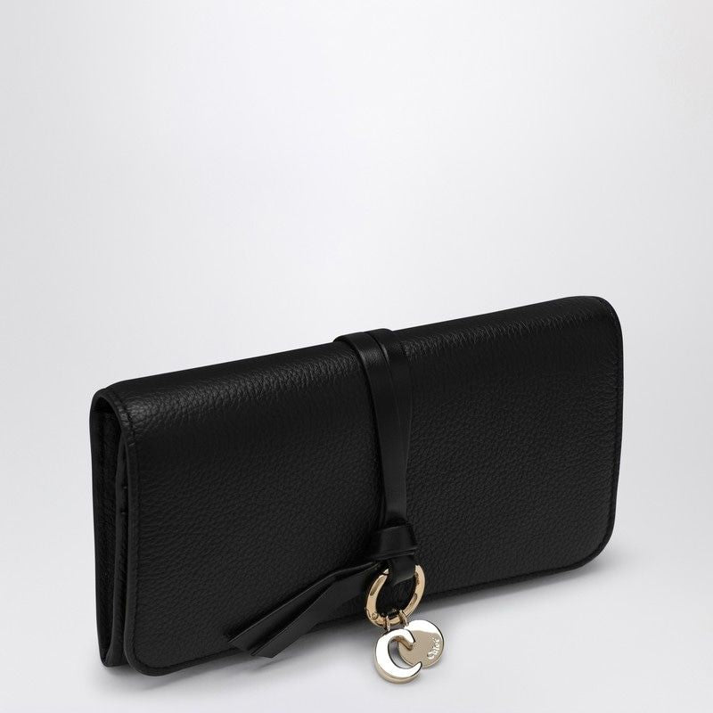 CHLOÉ Mini Black Grain Leather Flap Wallet