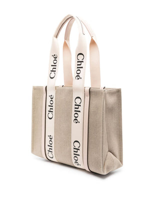 CHLOÉ Beige Linen Shoulder Bag for Women - FW24 Collection