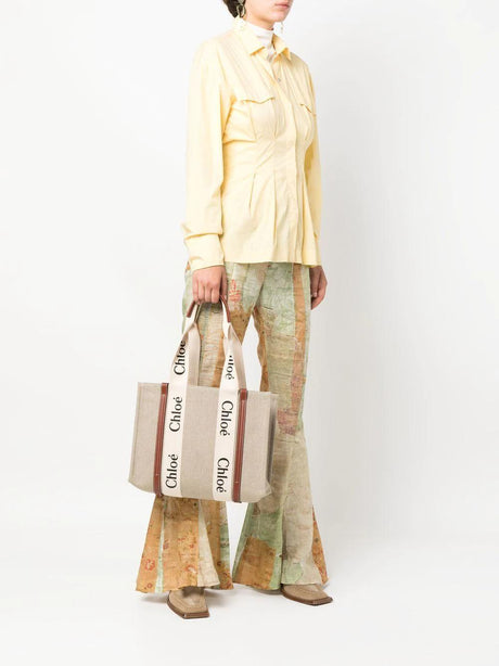 CHLOÉ Women's Medium Woody Linen Tote Bag in Cement Pink