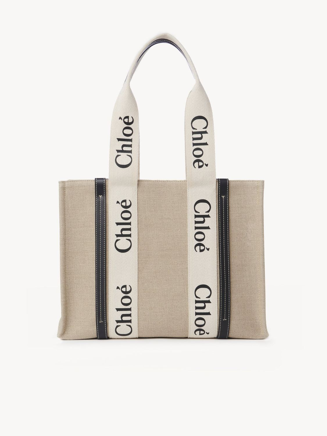 CHLOÉ Medium Woody Linen Tote Bag in WhiteBlue for Women