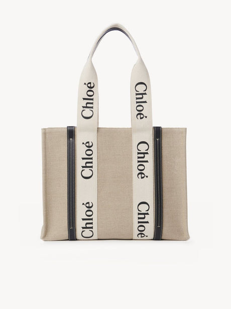 CHLOÉ Medium Canvas and Leather Tote Handbag