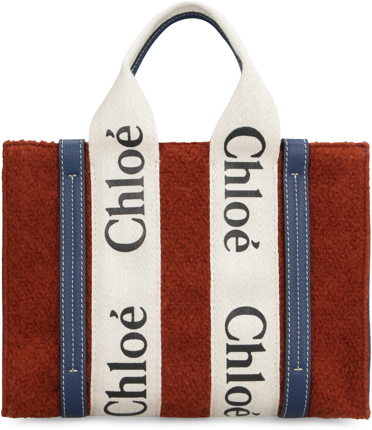 CHLOÉ Chic Mini Wool Tote with Leather Accents and Adjustable Strap - Red