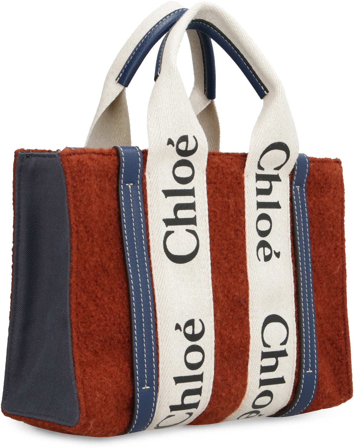 CHLOÉ Chic Mini Wool Tote with Leather Accents and Adjustable Strap - Red