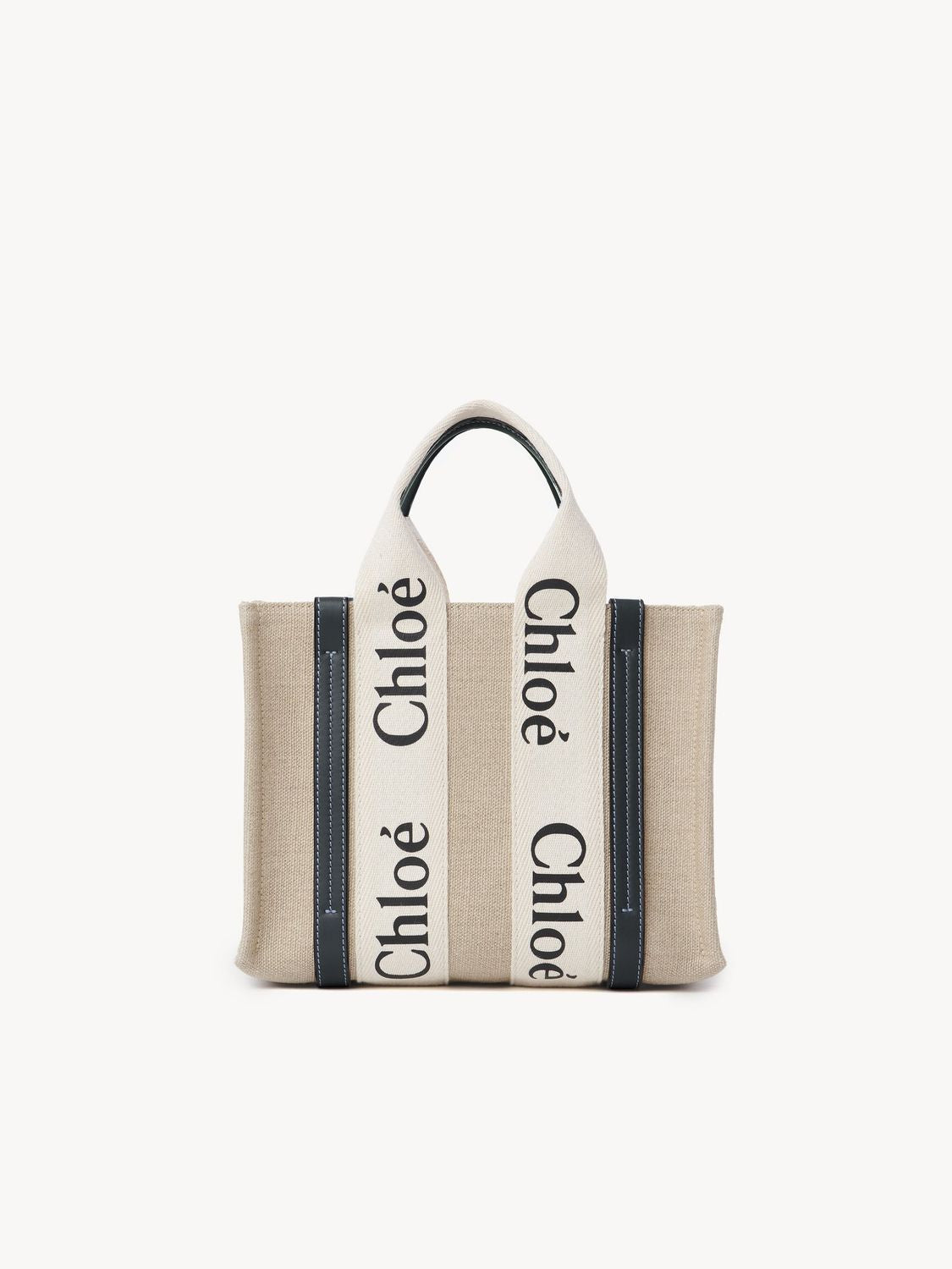 CHLOÉ WOODY LINEN MINI Tote Handbag Handbag