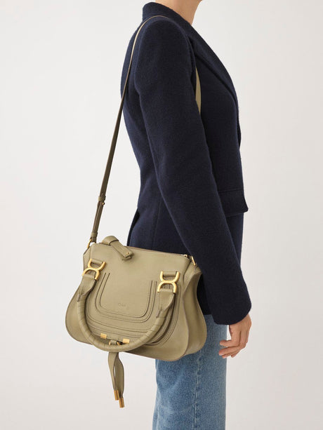 CHLOÉ Pottery Green Small Marcie Leather Handbag with Top Handle and Removable Shoulder Strap