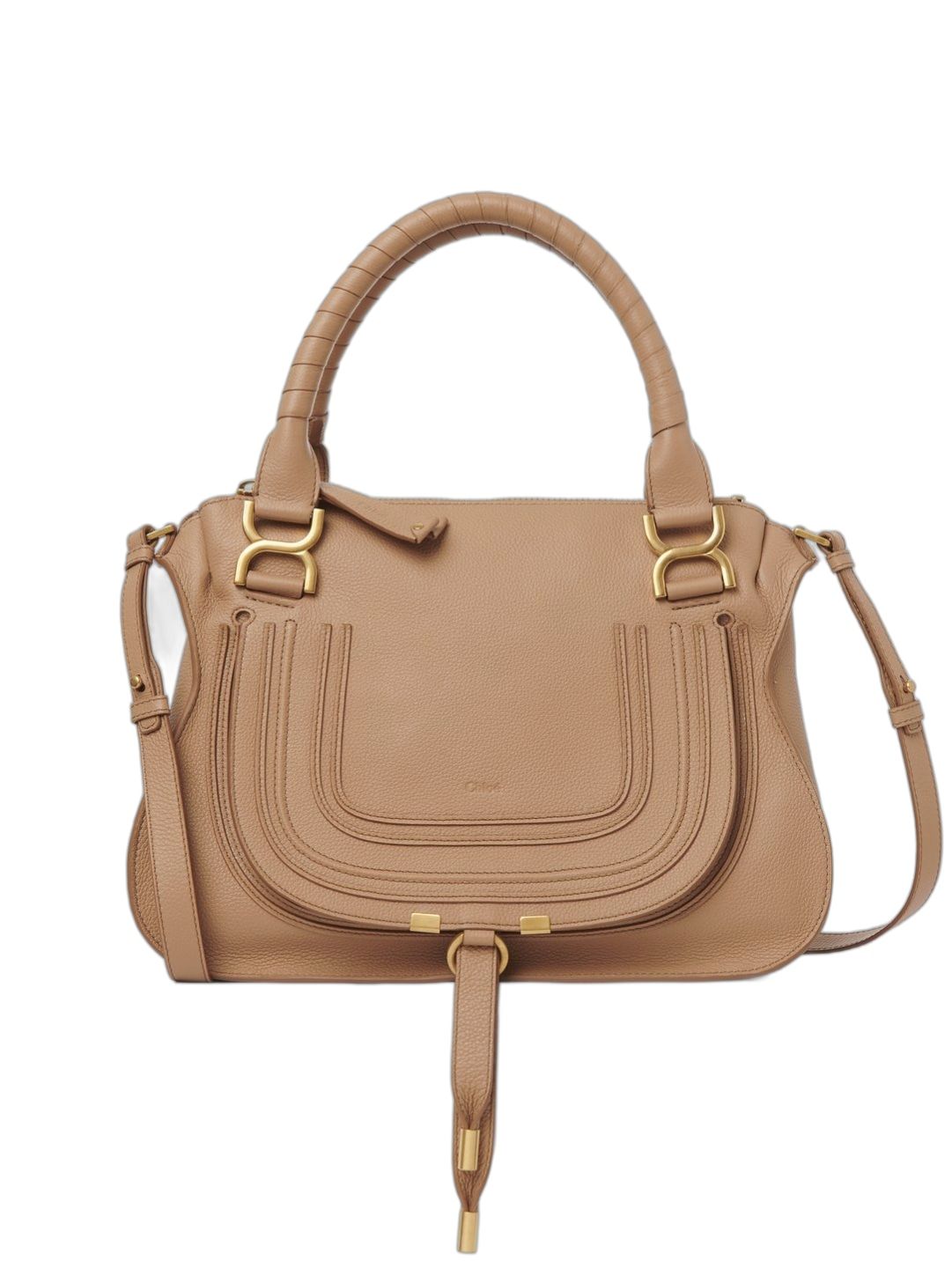 Light Tan Leather Double Carry Handbag for Women - SS24 Collection