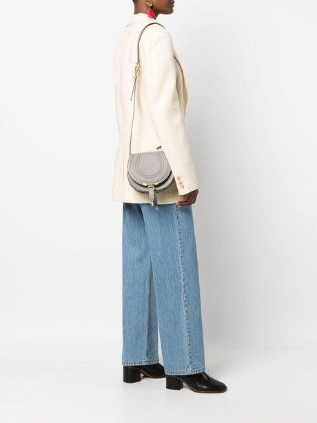 CHLOÉ Small Marcie Gray Leather Saddle Crossbody Bag for Women