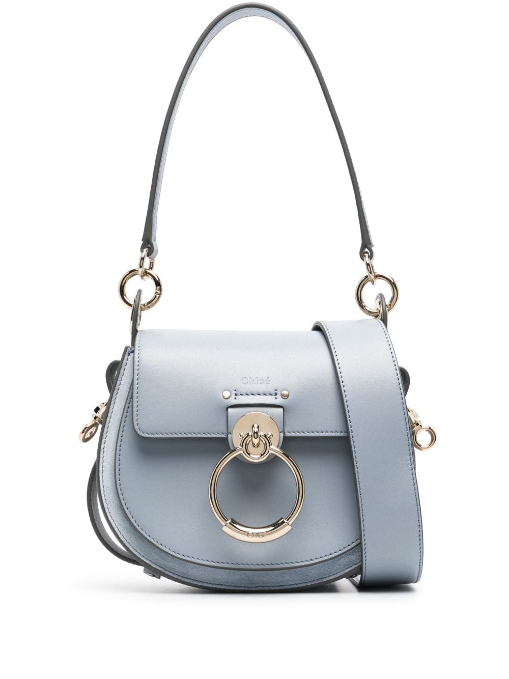 CHLOÉ Storm Blue Tess Mini Leather Crossbody Handbag with Detachable Strap and Ring Detail