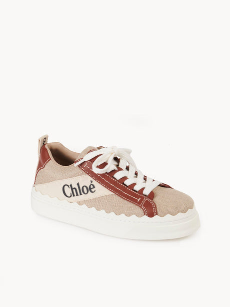 CHLOÉ Lauren Linen and Leather Sneakers
