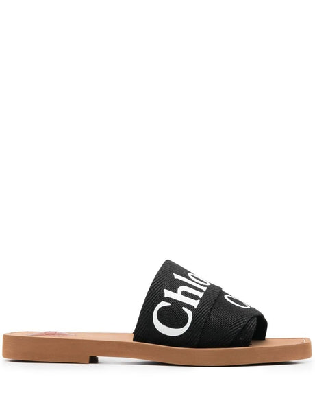 CHLOÉ Black Logo Strap Sandals with Open Toe and Slip-On Style for Women