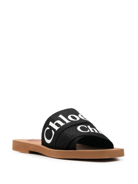 CHLOÉ Black Logo Strap Sandals with Open Toe and Slip-On Style for Women