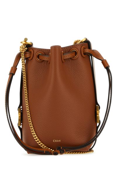 CHLOÉ Drawstring Leather Bucket Handbag with Chain Strap and Gold-Tone Hardware